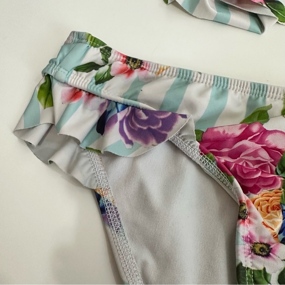 Gianni Bini 2-Piece Floral with Stripes Bandeau Tube Bikini Swimsuit Size Small - Picture 4 of 10